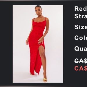 "Pretty Little Things" size 8, long, red dress with a slit.